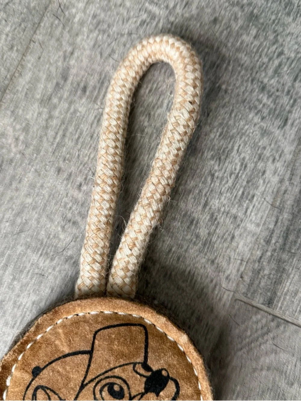 Leather Patch Rope Dog Tug Toy with Buc-ee Logo - Tan